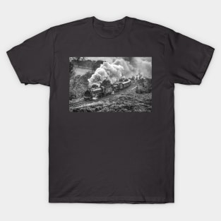 Locomotives the rain - Black and White T-Shirt